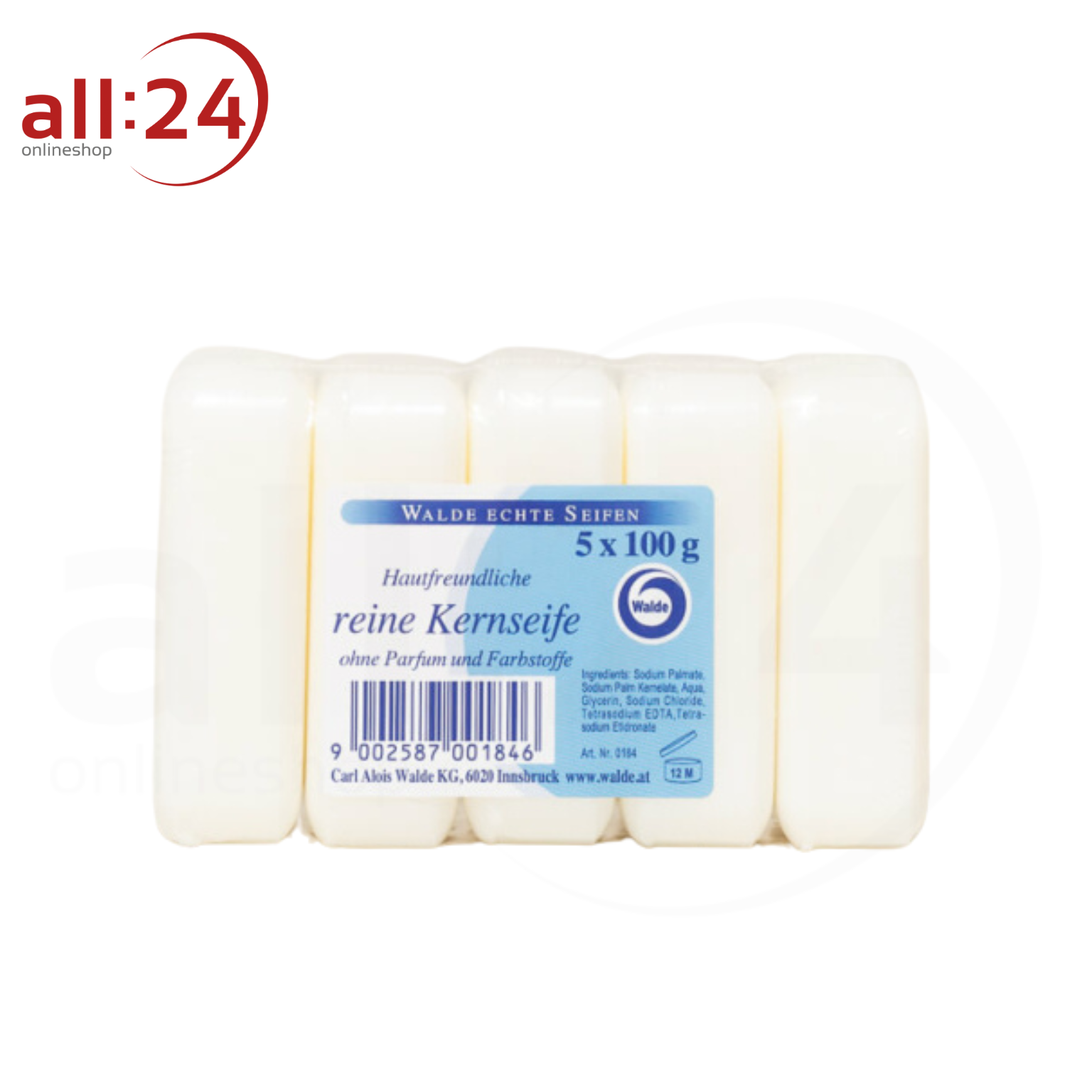 Walde Reine Kernseife unparfürmiert, 5x100g