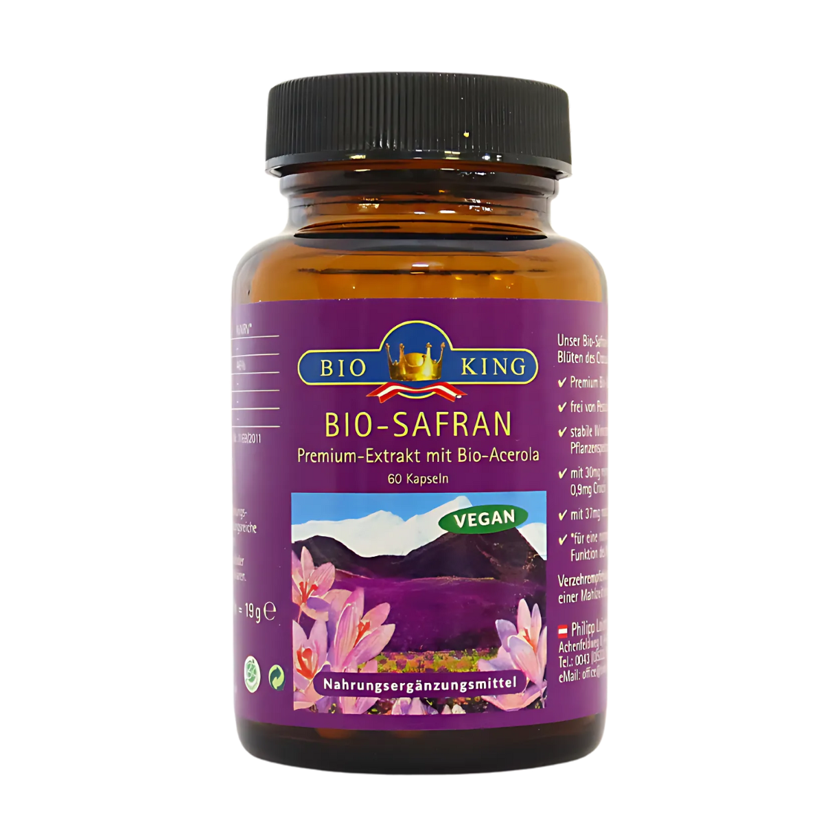 BioKing Bio Safran 37 mg Premium-Extrakt mit Bio Acerola in 60 Kapseln