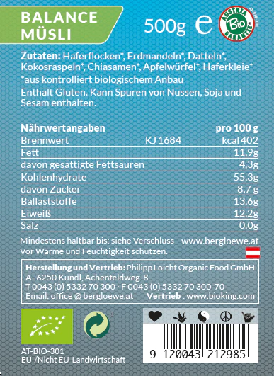 Berglöwe Bio Balance-Müsli Vegan, 500g