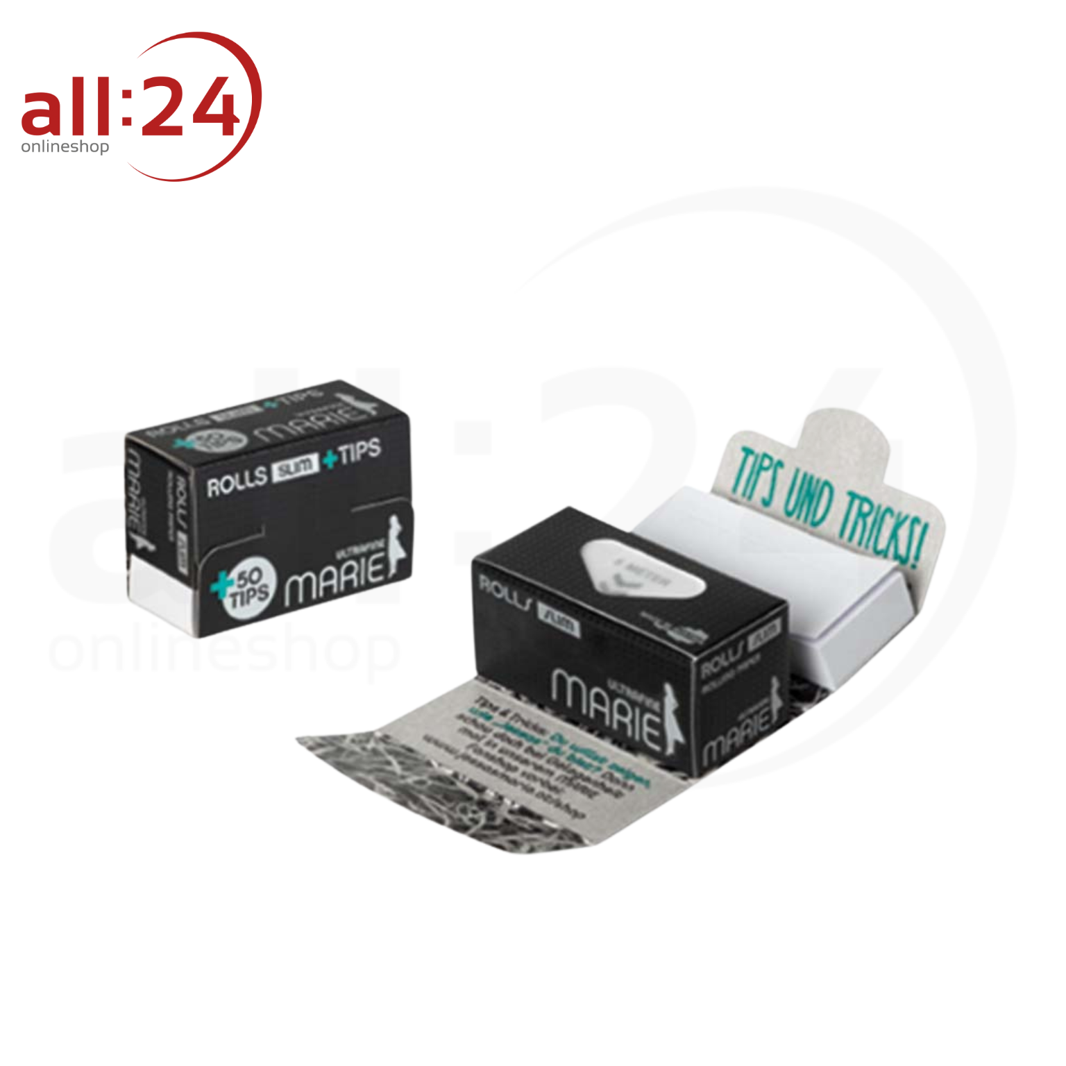 BOX MARIE Rolls Ultrafine Slim Zigarettenpapier mit Filtertips - 20 Stück