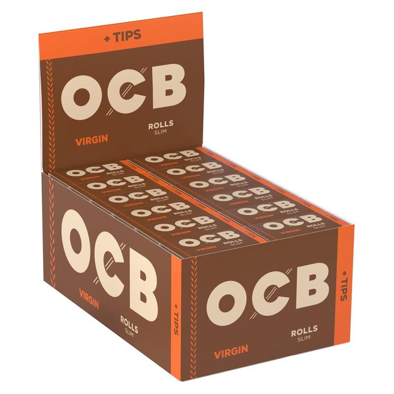 OCB Unbleached Virgin Paper Rolls + Tips 16er Pack