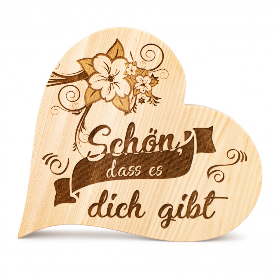 Zirbenherz Gravur Schön dass es dich gibt 12 cm
