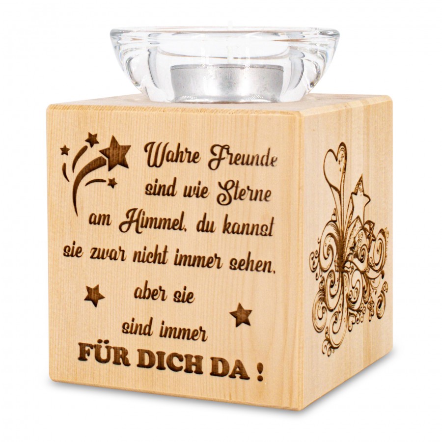 Teelichthalter aus Zirbenholz Wahre Freunde