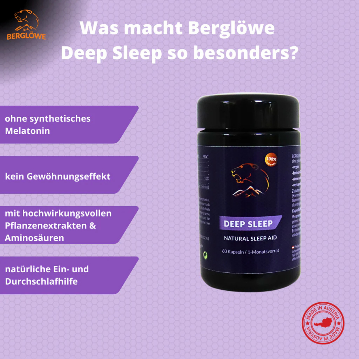 Berglöwe Deep Sleep Kapseln Natürliche Schlafhilfe 60 Stück