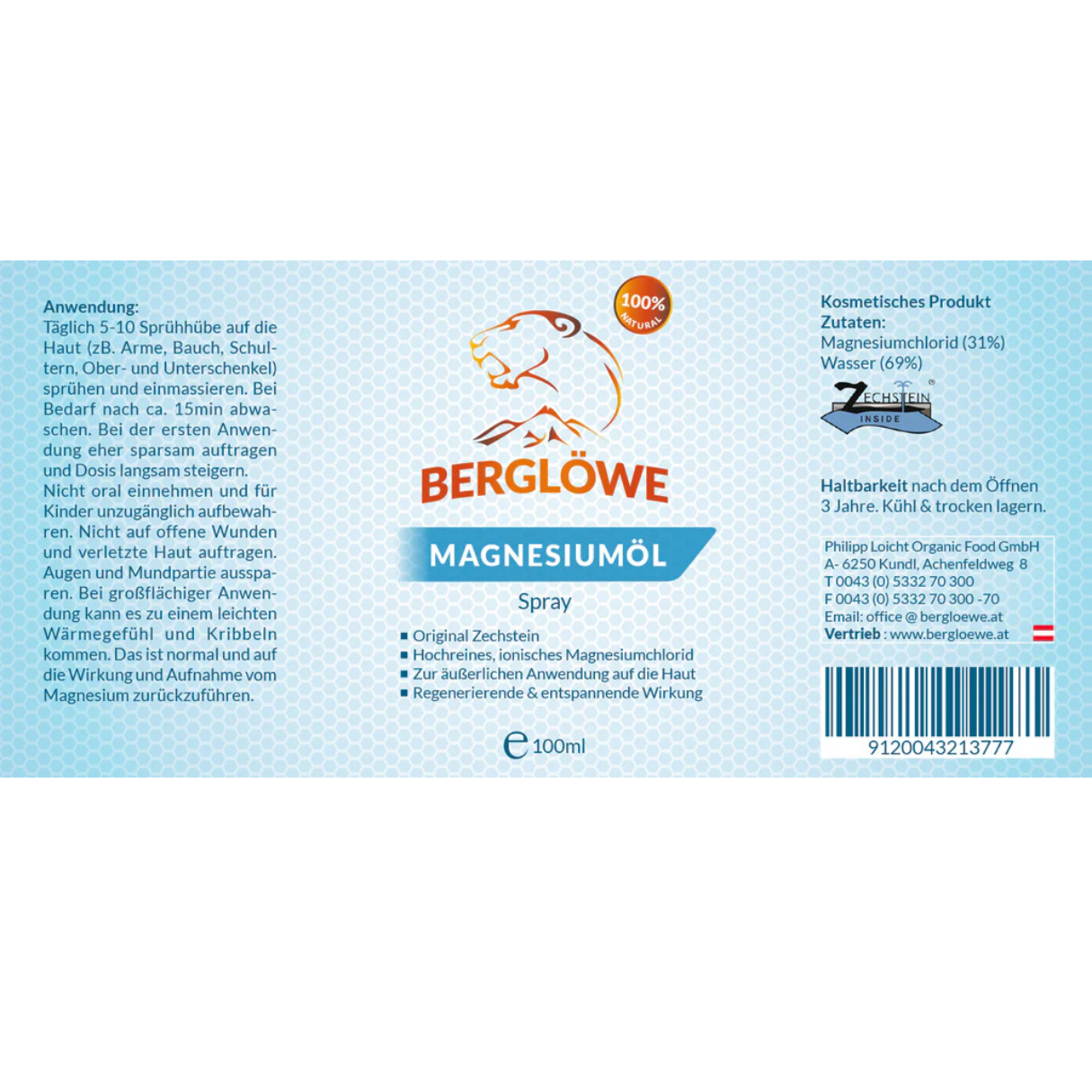 Berglöwe Original Zechstein Magnesiumöl Spray