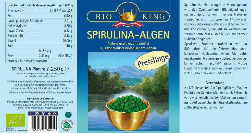 BioKing Bio Spirulina-Algen Presslinge Vegan 125g - 1000g