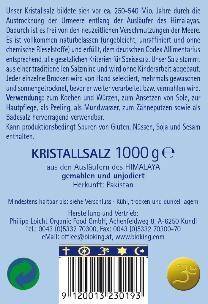BioKing Kristallsalz aus den Ausläufern des Himalaya Fein Gemahlen