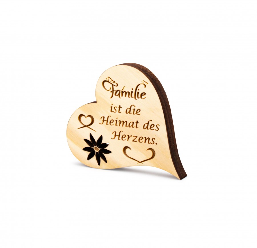 Zirbenherz Mini Aufschrift Familie ist die Heimat