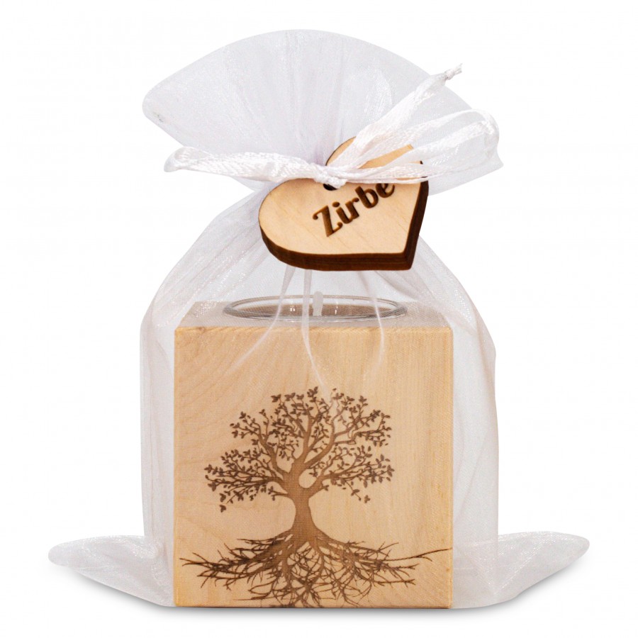 Teelichthalter aus Zirbenholz 7x7cm Baum