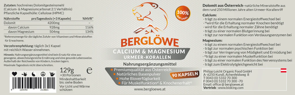 Berglöwe Calcium & Magnesium aus Urmeer-Korallen