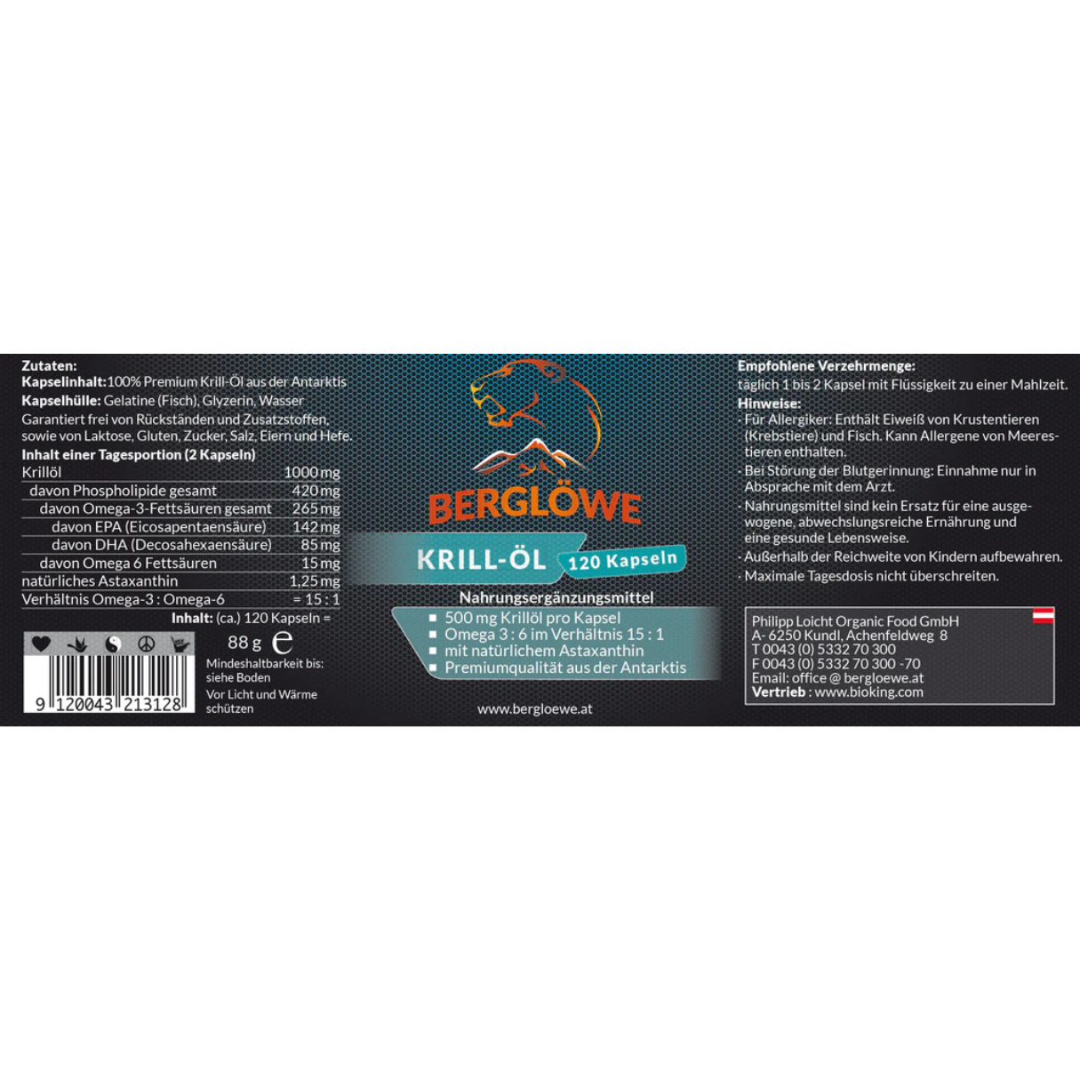 Berglöwe Omega 3 aus Krill-Öl 44g-88g
