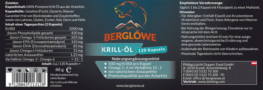 Berglöwe Omega 3 aus Krill-Öl 44g-88g