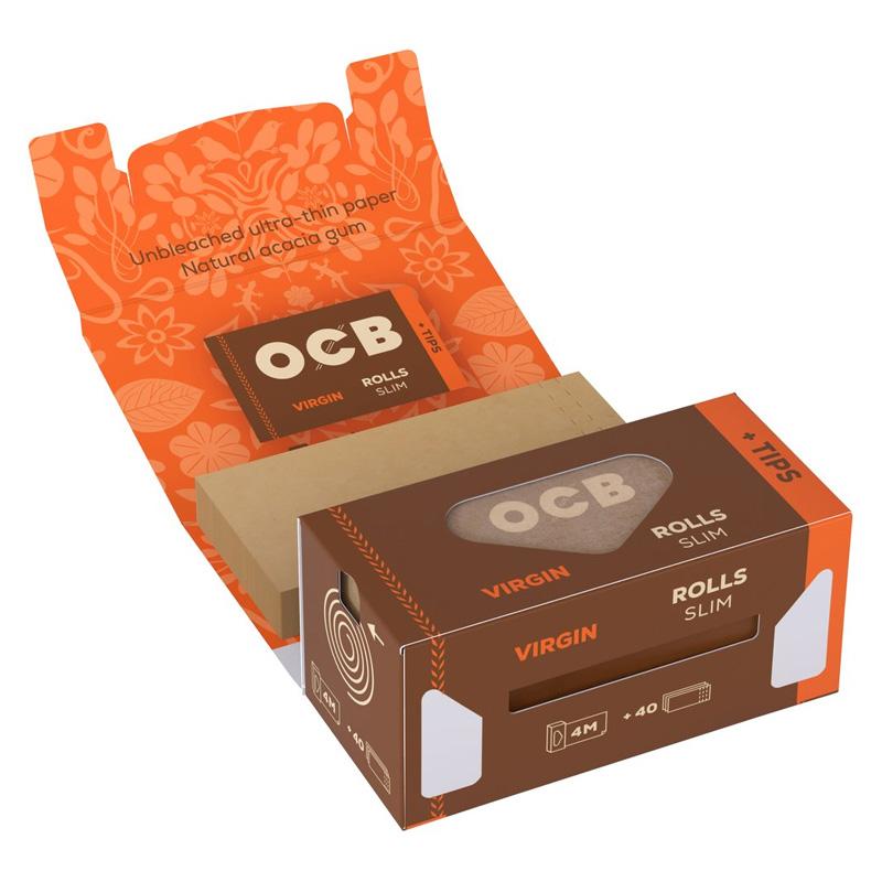 OCB Unbleached Virgin Paper Rolls + Tips 16er Pack