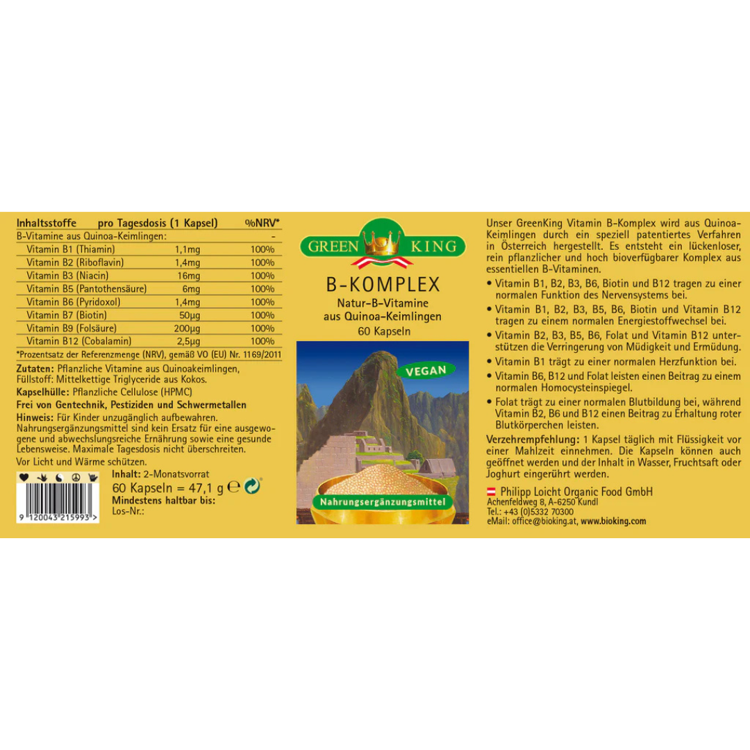 GreenKing Vitamin B-komplex 60 Kapseln Natürlich