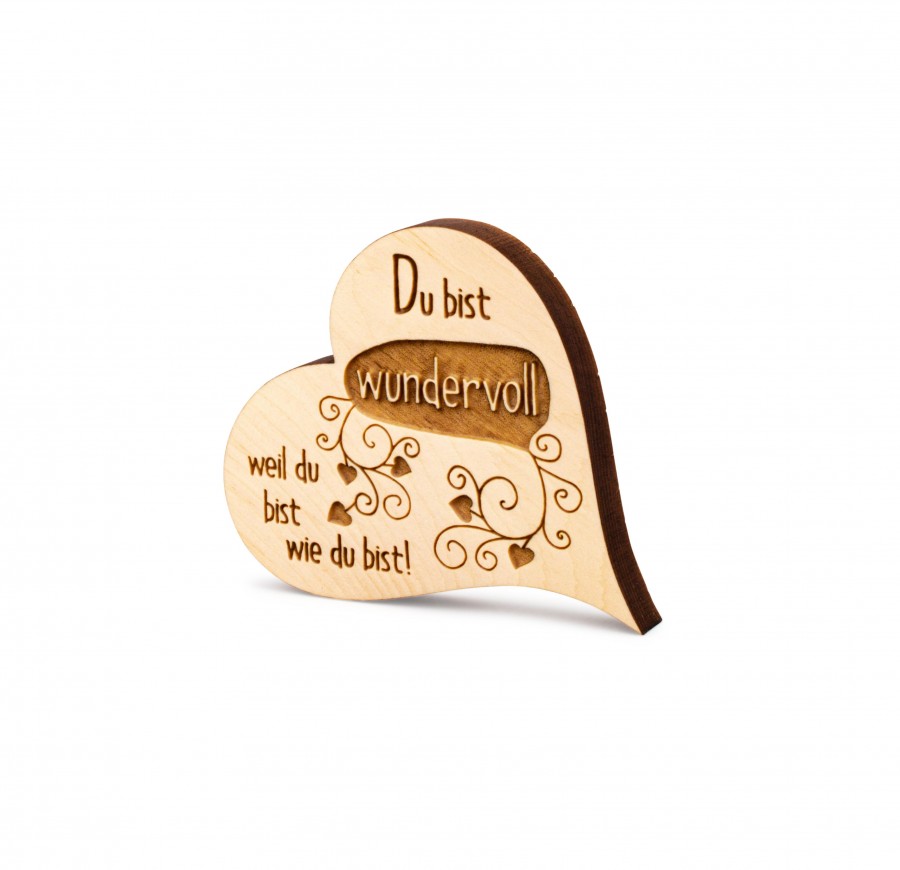Zirbenherz Mini Aufschrift Du bist wundervoll