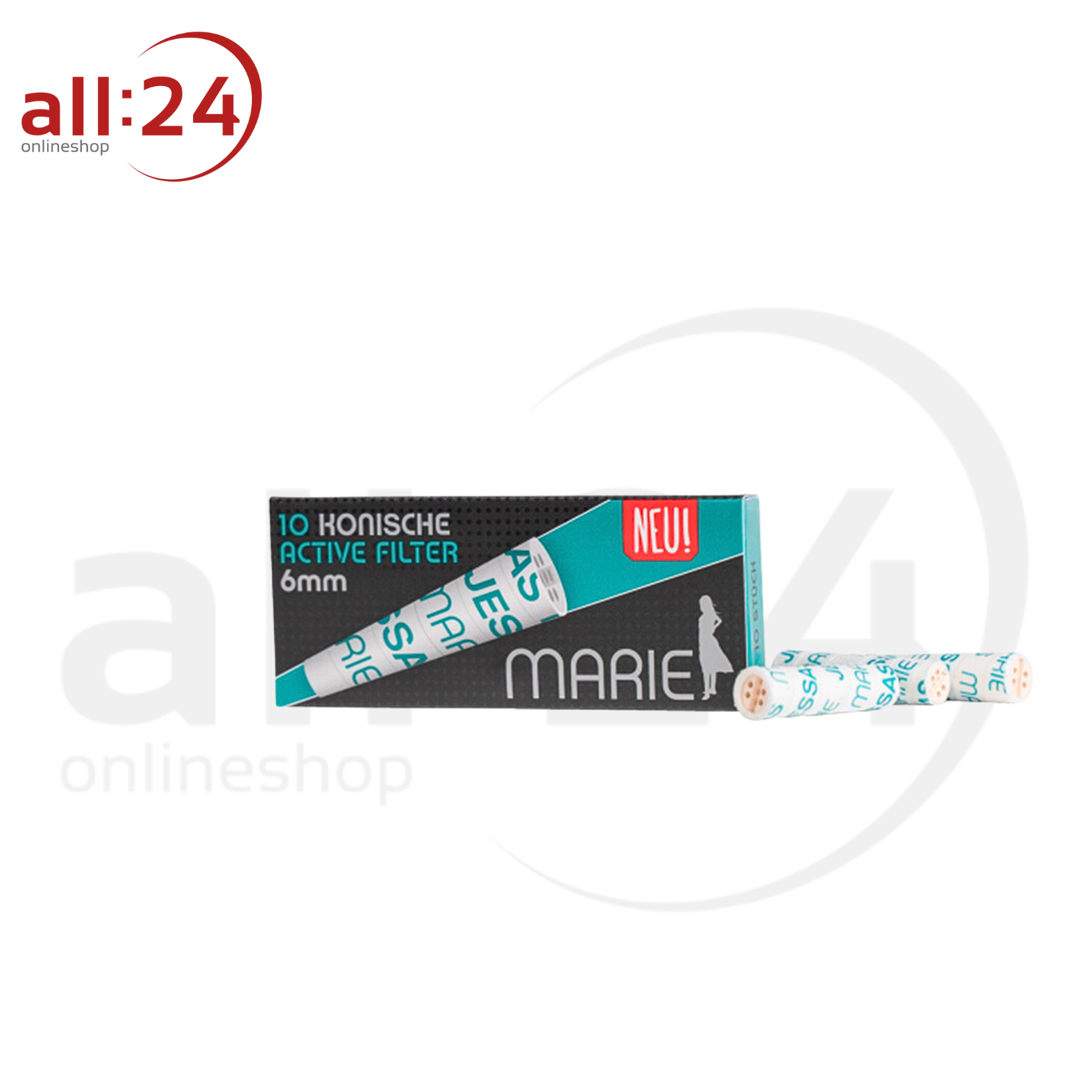 MARIE Active Filter Konisch 6mm - Box mit 10 Aktivkohlefiltern