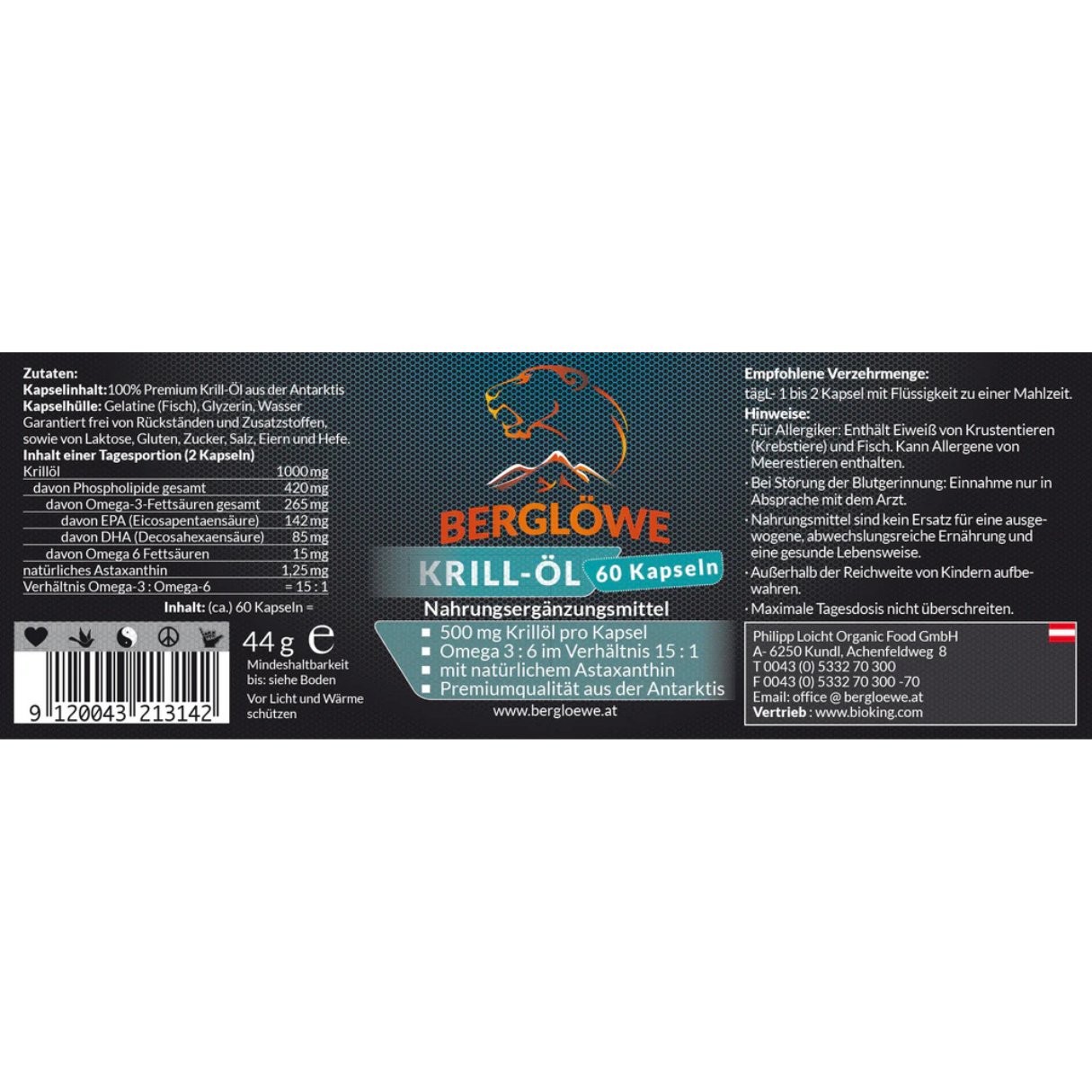 Berglöwe Omega 3 aus Krill-Öl 44g-88g