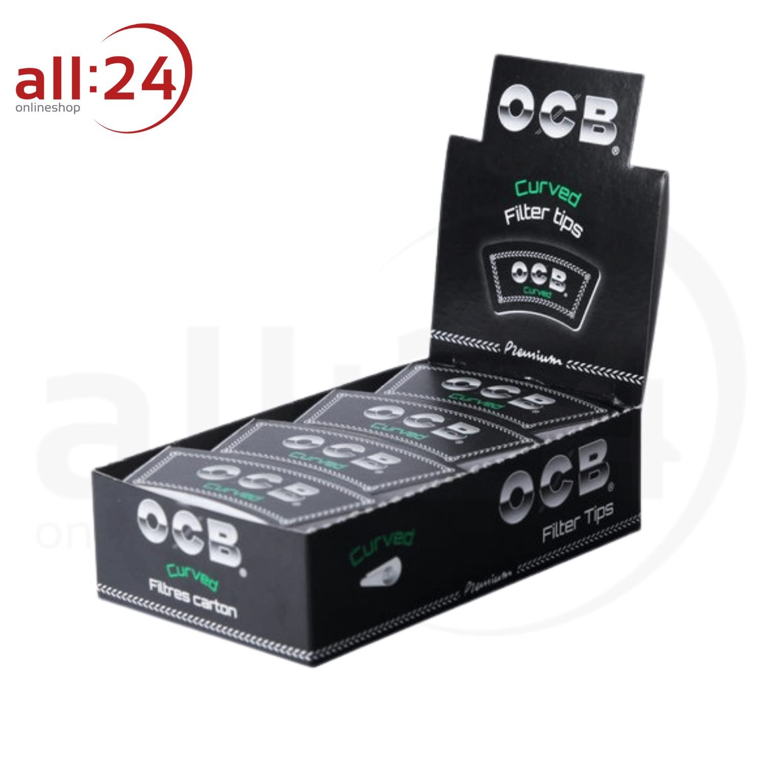 BOX OCB Filter Tips Premium Curved, perforiert in konischer Form - 20er Pack mit je 32 Stück