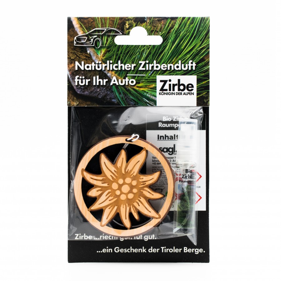 Autoduft aus Zirbe Anhänger Edelweiß