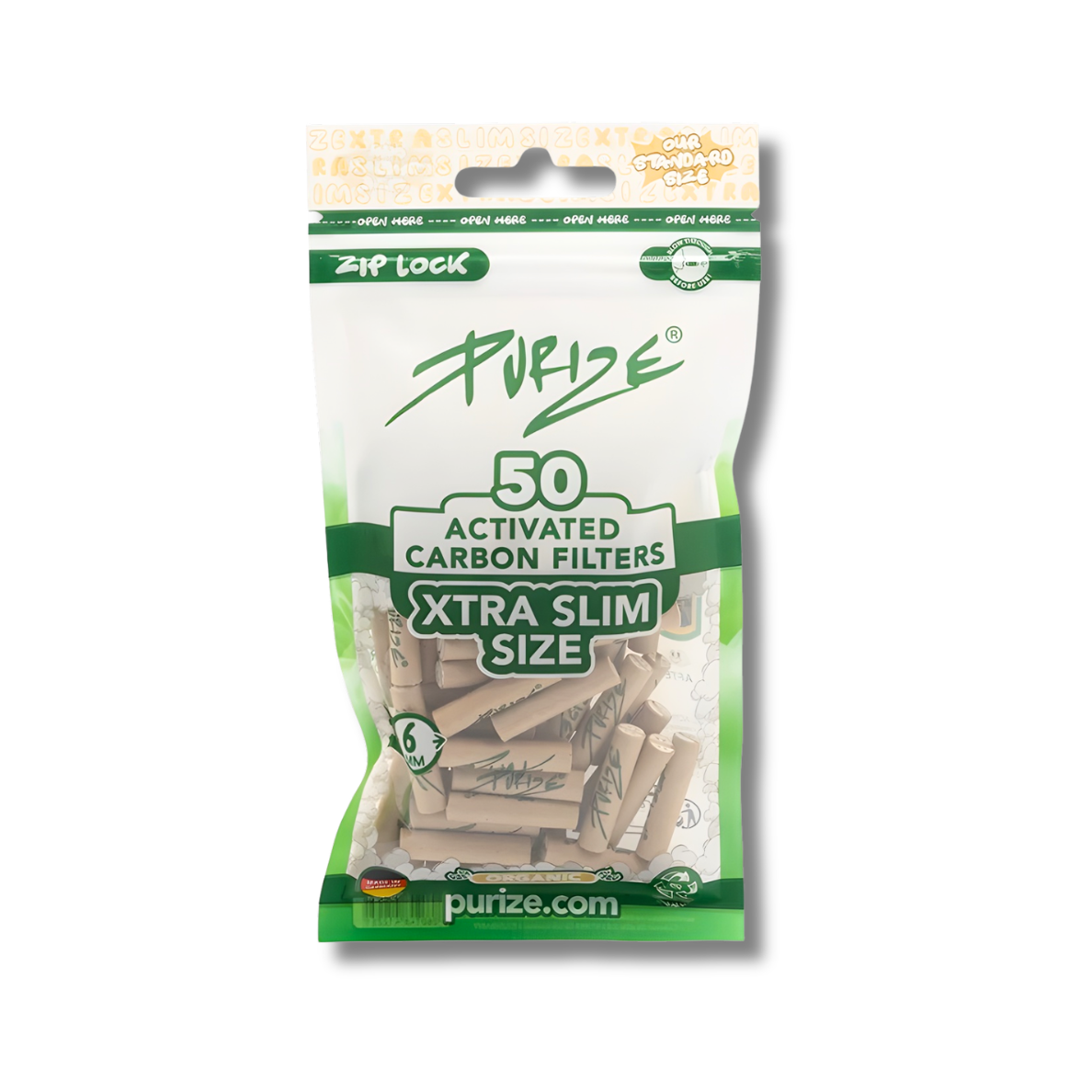 PURIZE Xtra Slim Aktivkohlefilter Organic 50 Stück 6 mm