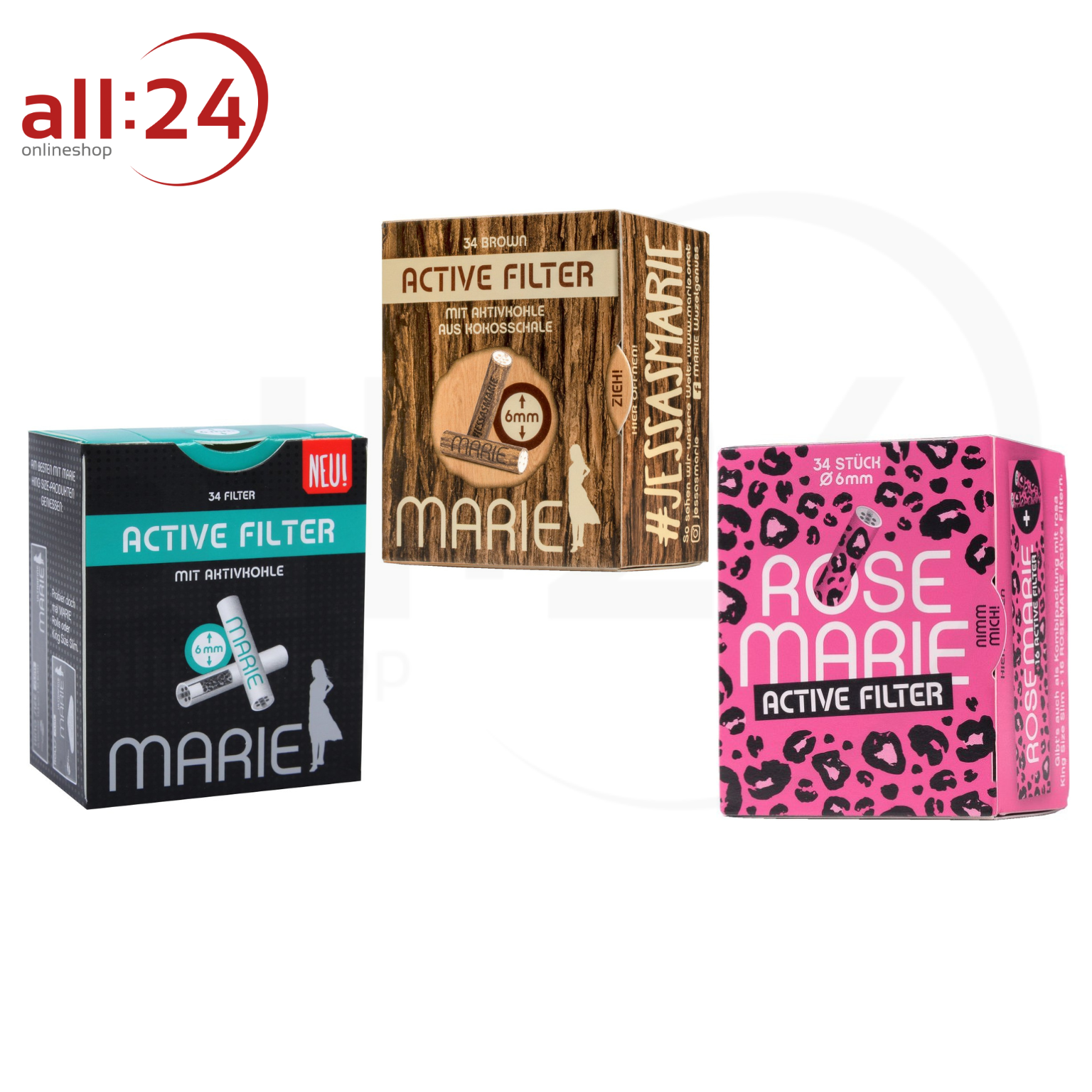 MARIE Active Filter 6mm Probierpaket - 1x Brown, Rose und Klassisch