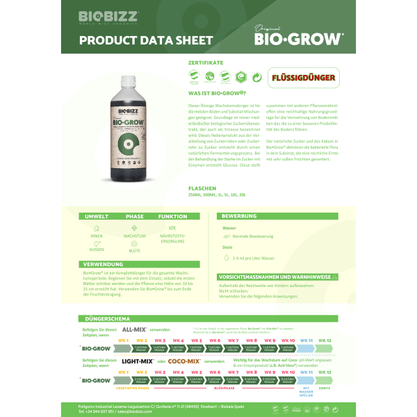 BioBizz Bio-Grow - Hochwertiger Bio-Wachstumsdünger