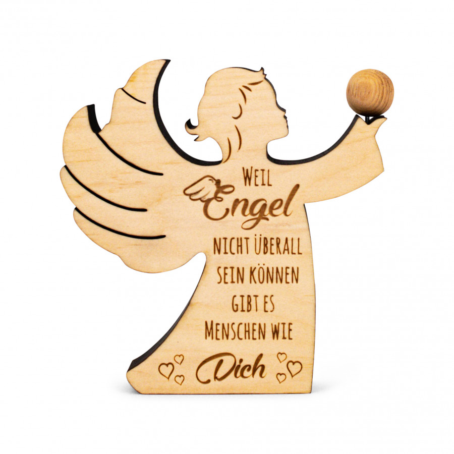 Kleiner Zirbenengel Schutzengel mit Aufschrift 2