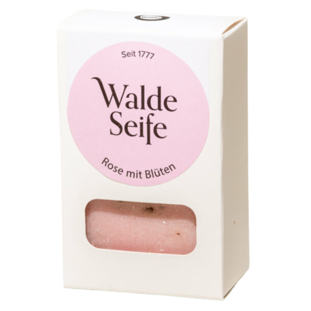Walde Seifenstück Naturseife Rose mit Blüten 100g Plastikfrei