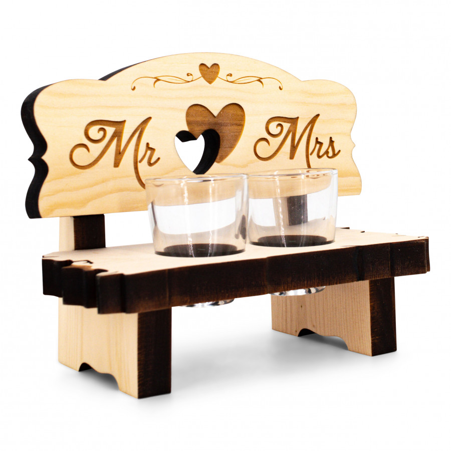 Zirben Schnapsbank 2er Mr & Mrs