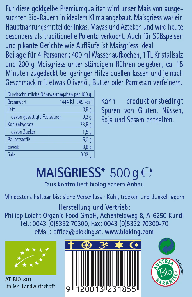 BioKing Bio Maisgriess Polenta, 500g-750g