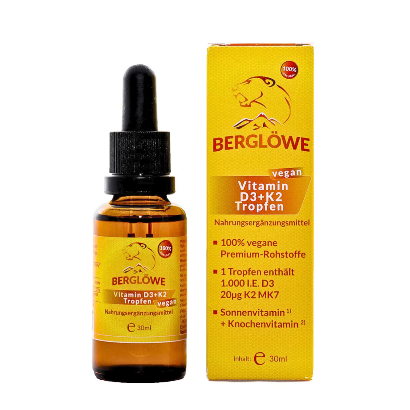 Berglöwe Flüssiges Vitamin D3 + K2 Tropfen 30ml Vegan