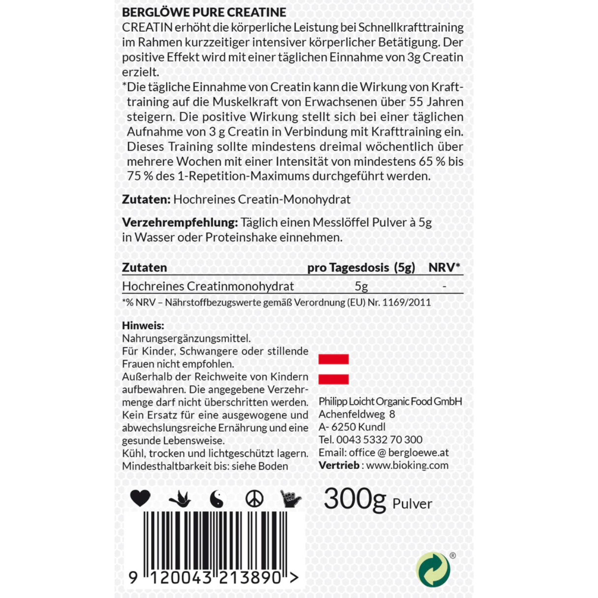Berglöwe Pure Creatine Pulver 300g