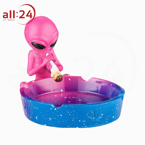 Aschenbecher "Alien" blau/pink Keramik 
