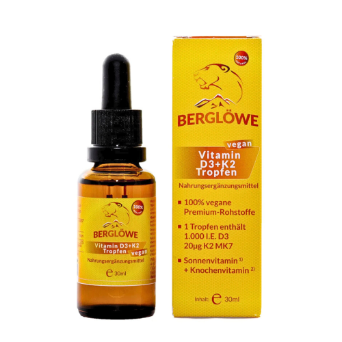 Berglöwe Flüssiges Vitamin D3 + K2 Tropfen 30ml Vegan 