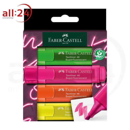 Faber Castell Textmarker Neon 4 Stück verschiedene Farben 