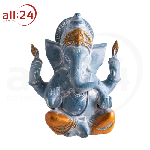 Ganesha Statue aus blauem Sandstein mit Gold Finish 