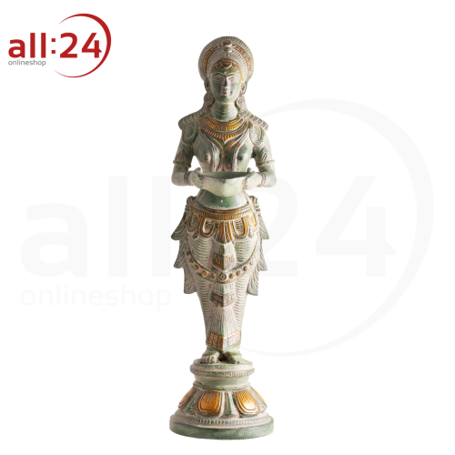 Lakshmi Statue aus Messing, grünem Sandstein mit Gold Finish 