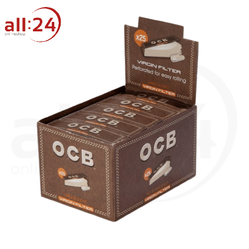 BOX OCB Filter Tips Unbleached Virgin - 25er Box mit je 50 Blatt 
