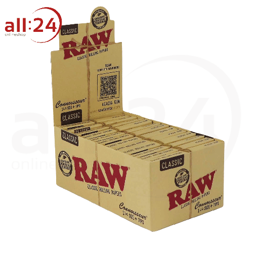 BOX RAW Rolling Paper Connoisseur 1/4 + Tips, 24 Stück 