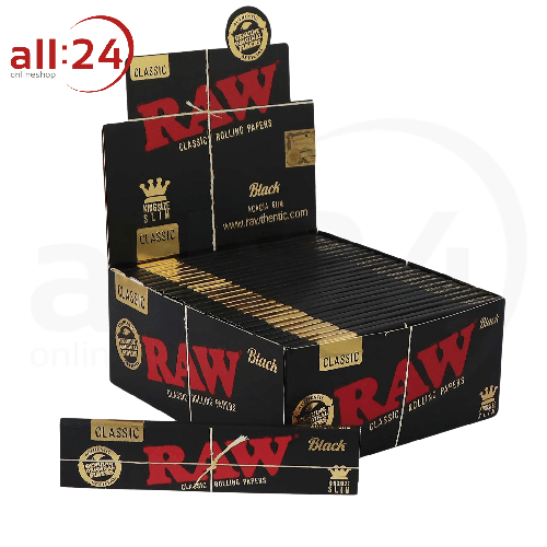 BOX RAW Black Rolling Paper King Size Slim, 50 Stück 
