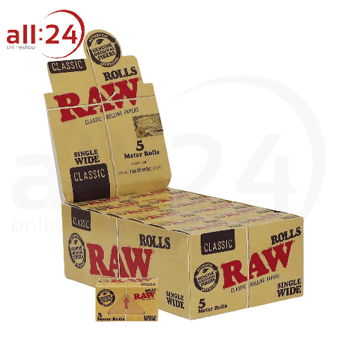 BOX RAW Classic Single Wide Rolling Paper 24 Stück á 5 Meter 