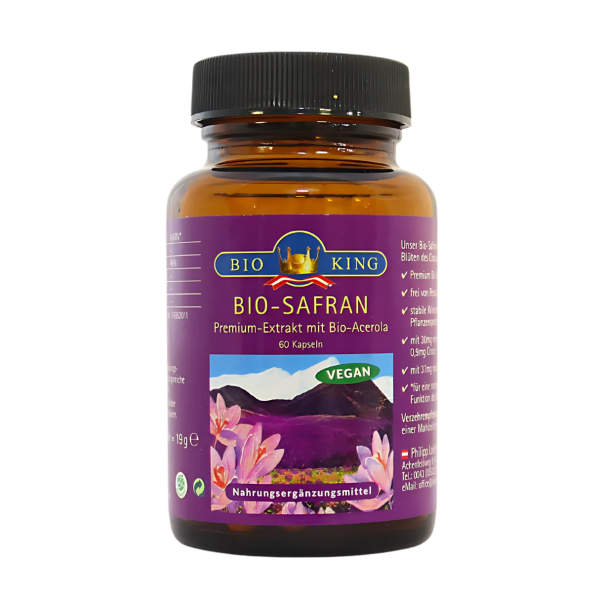 BioKing Bio Safran 37 mg Premium-Extrakt mit Bio Acerola in 60 Kapseln 