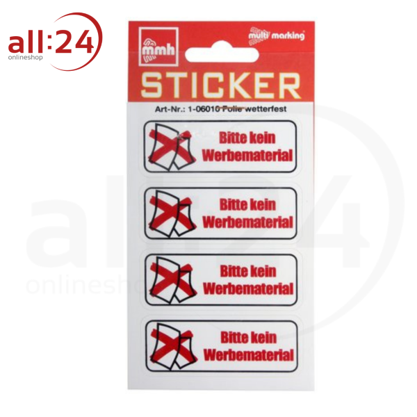 Sticker Bitte keine Werbung Wetterfest Klein 4 Stk. 