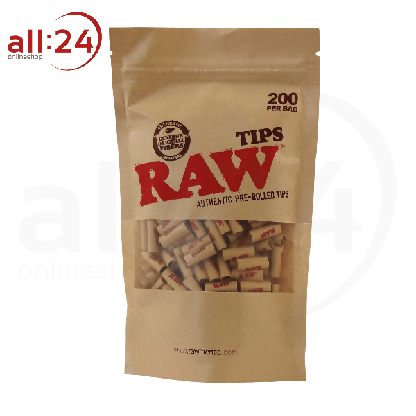 BOX RAW Prerolled Tips, Vorgerollte Filtertips, 200 Stück 