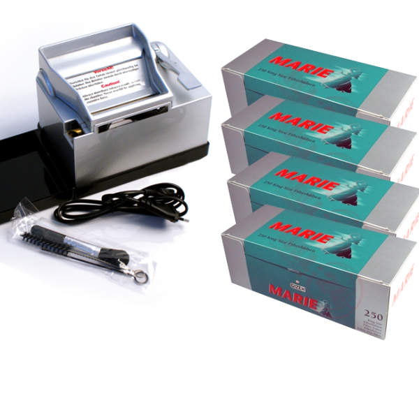 Wert-Set: Powermatic 2 PLUS Silber Stopfmaschine mit 1.000 MARIE Zigarettenhülsen 