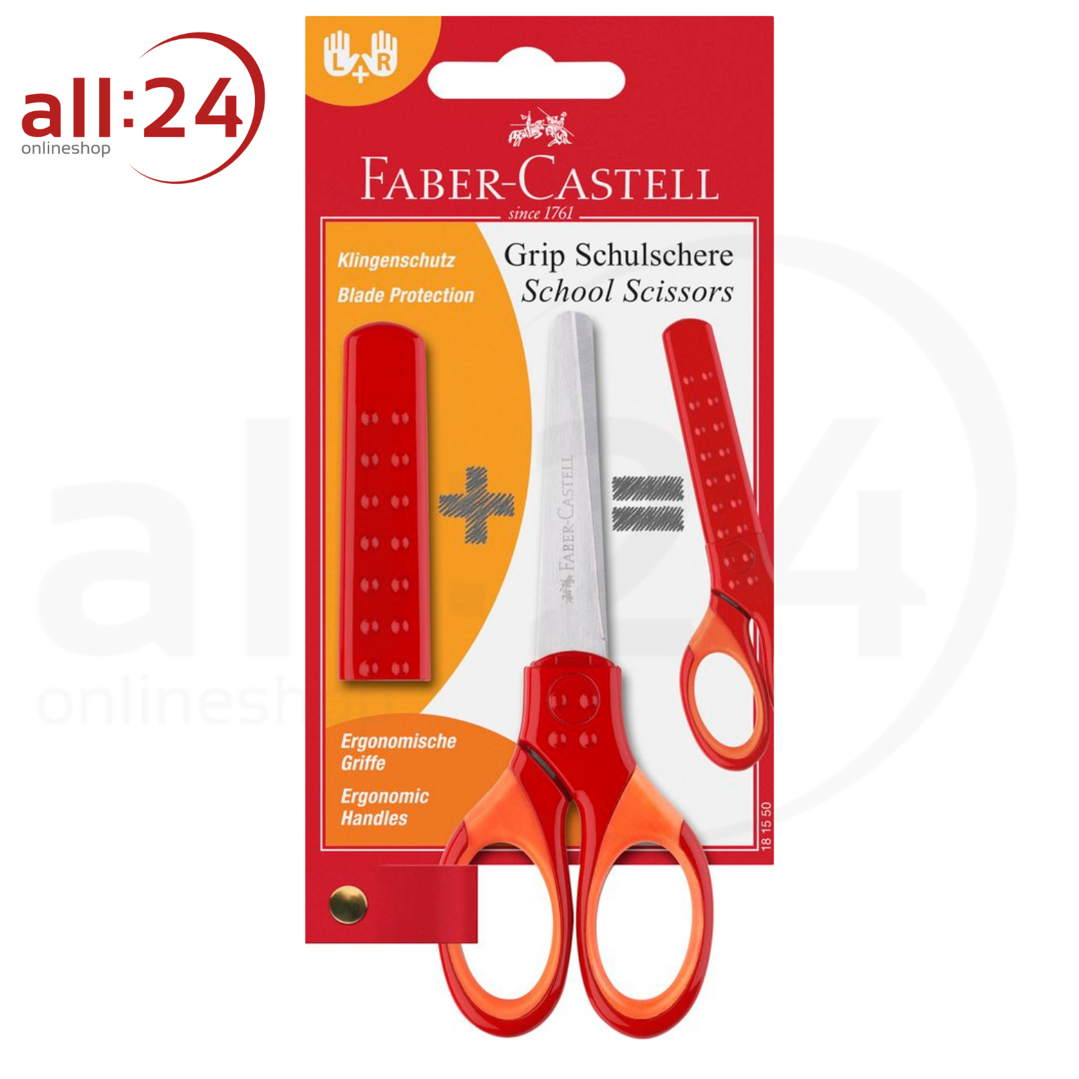 Faber Castell Schulschere Grip Rot mit Abdeckung 