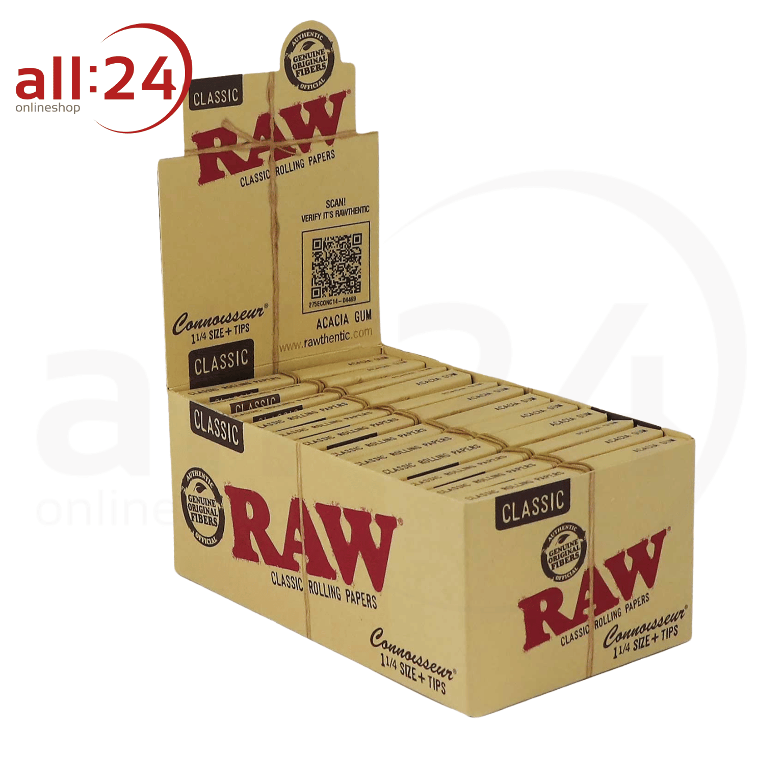 BOX RAW Rolling Paper Connoisseur 1/4 + Tips, 24 Stück 