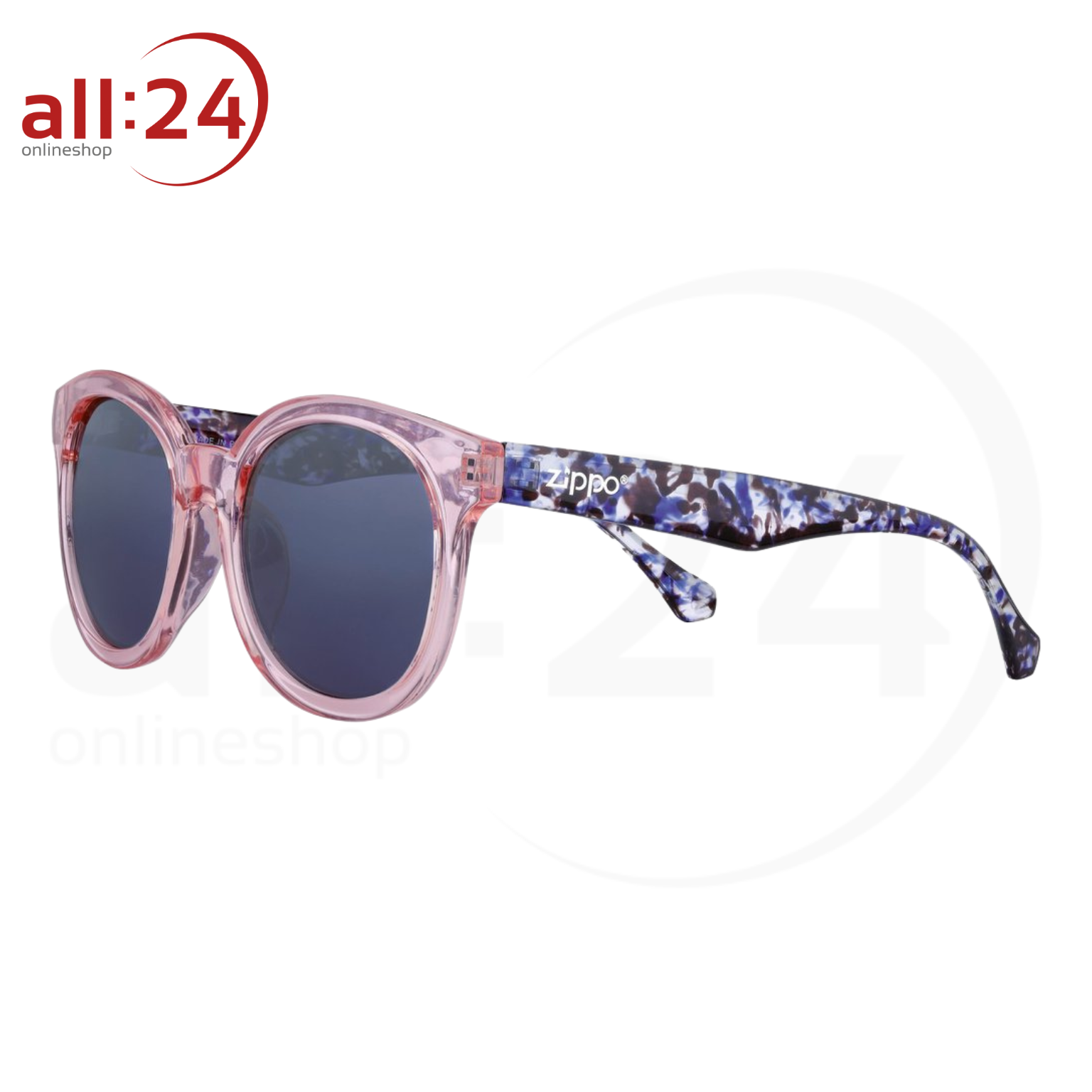 Zippo Sonnenbrille Sunglasses Retro Rund mit violett pink gesprenkeltem Bügel 