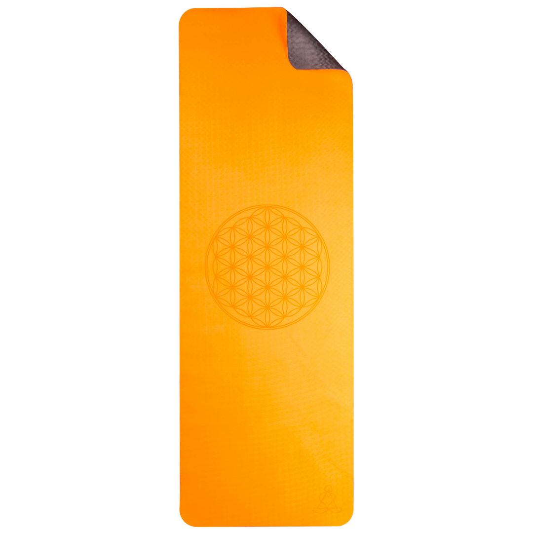 Yogamatte TPE Orange mit Blume des Lebens 