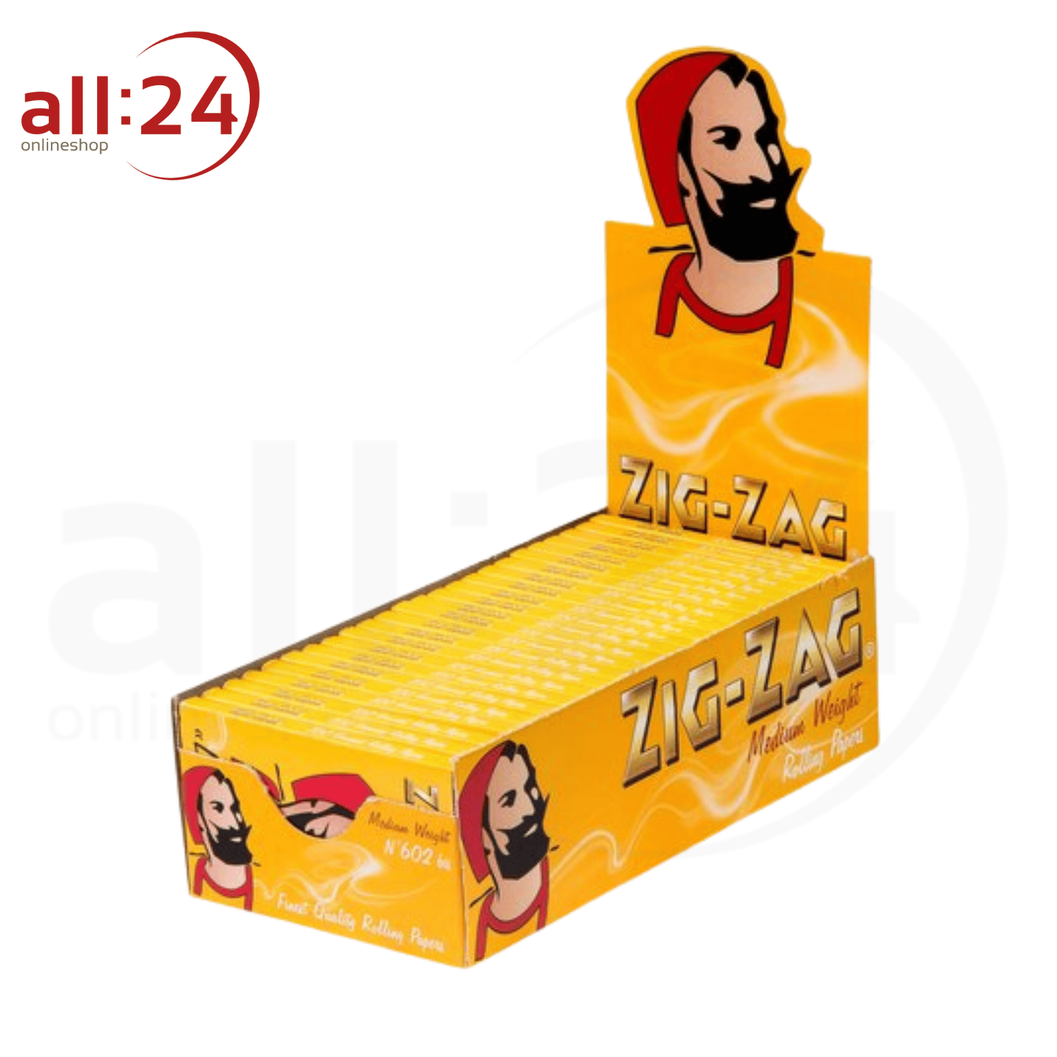 BOX ZIG ZAG Zigarettenpapier Gelb No. 602 - 25 Stück á 100 Blatt 